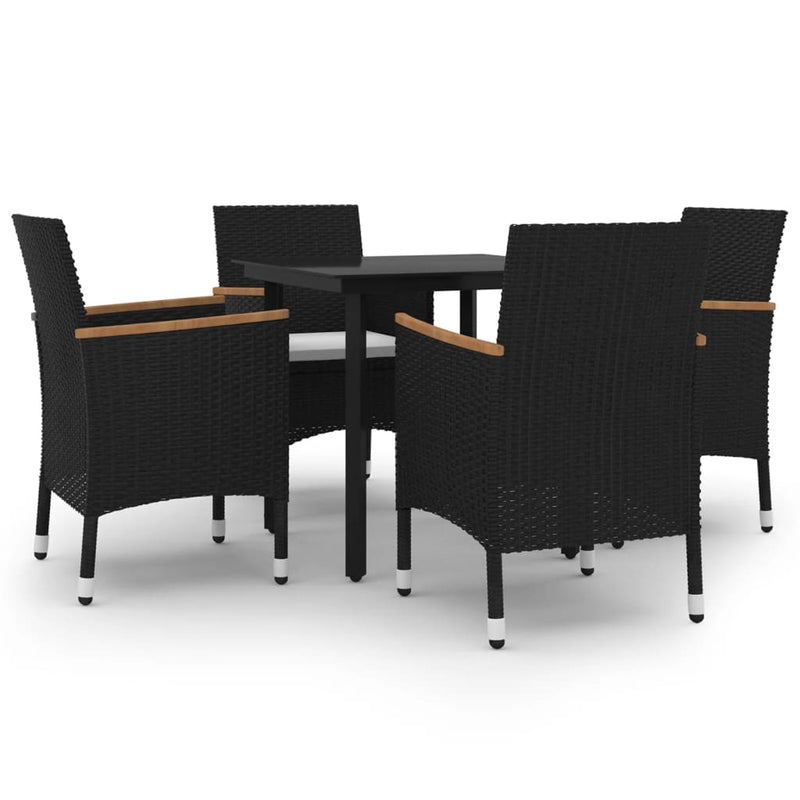 vidaXL 5 Piece Garden Dining Set with Cushions Poly Rattan and Glass