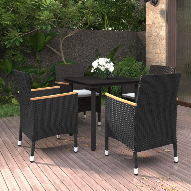 vidaXL 5 Piece Garden Dining Set with Cushions Poly Rattan and Glass