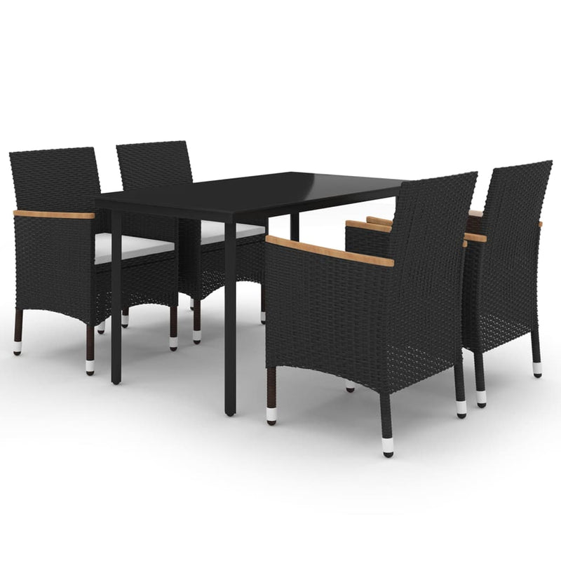 vidaXL 5 Piece Garden Dining Set with Cushions Poly Rattan and Glass