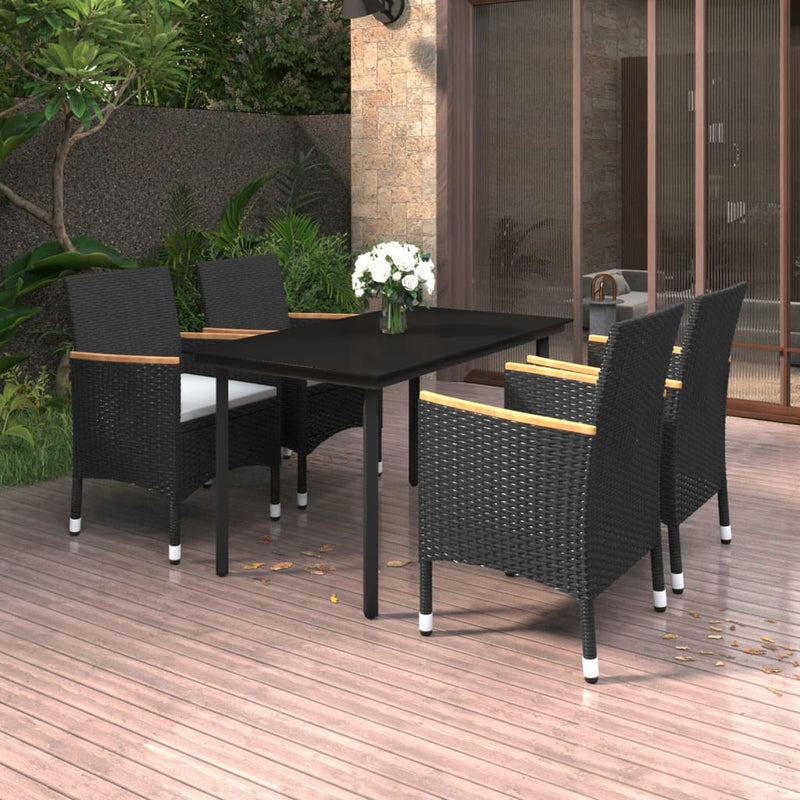 vidaXL 5 Piece Garden Dining Set with Cushions Poly Rattan and Glass