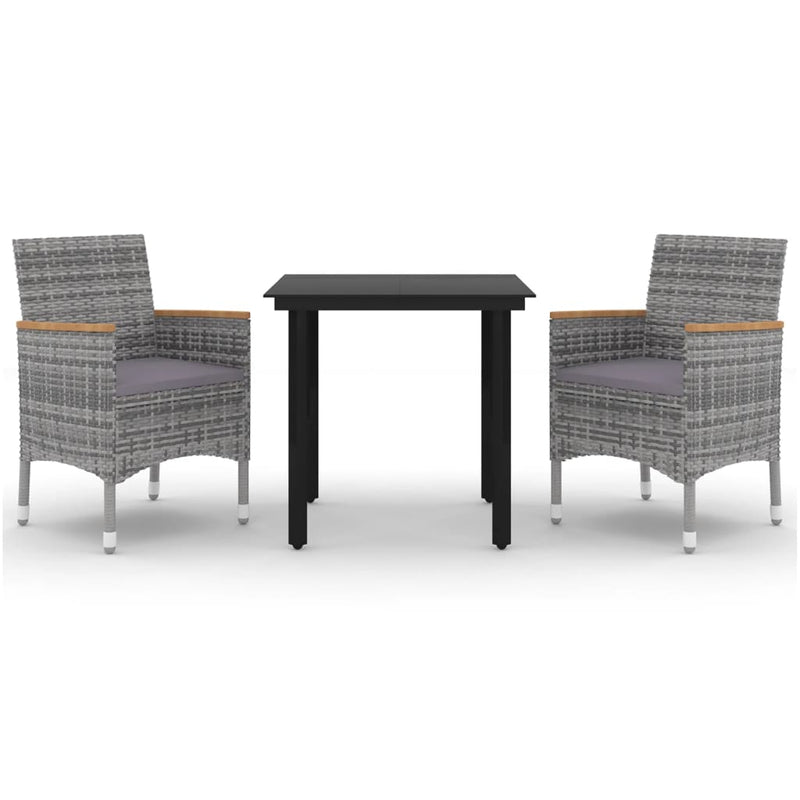 vidaXL 3 Piece Garden Dining Set with Cushions Poly Rattan and Glass