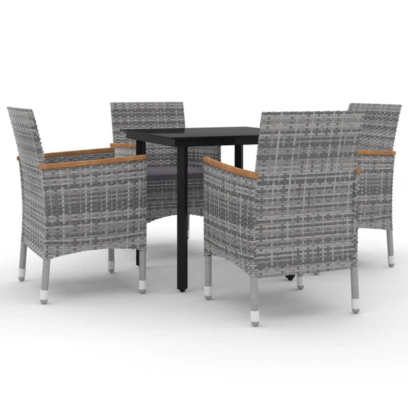 vidaXL 5 Piece Garden Dining Set with Cushions Poly Rattan and Glass