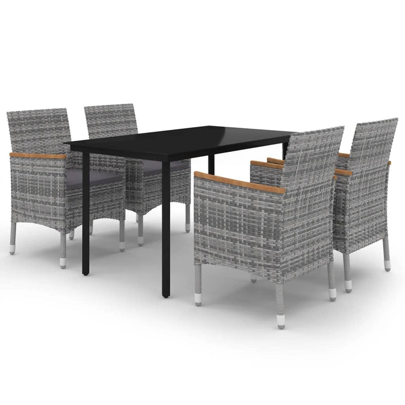 vidaXL 5 Piece Garden Dining Set with Cushions Poly Rattan and Glass