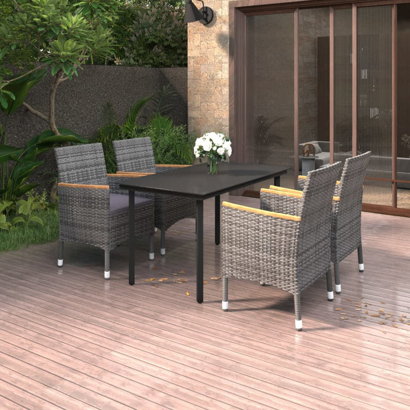 vidaXL 5 Piece Garden Dining Set with Cushions Poly Rattan and Glass