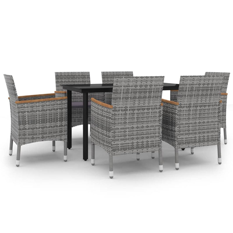 vidaXL 7 Piece Garden Dining Set with Cushions Poly Rattan and Glass