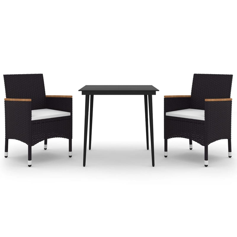 vidaXL 3 Piece Garden Dining Set with Cushions Poly Rattan and Glass