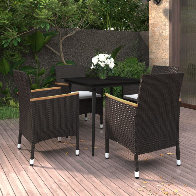 vidaXL 5 Piece Garden Dining Set with Cushions Poly Rattan and Glass