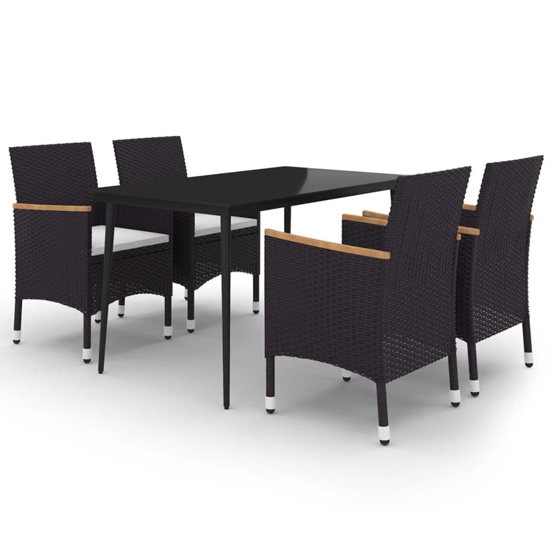vidaXL 5 Piece Garden Dining Set with Cushions Poly Rattan and Glass
