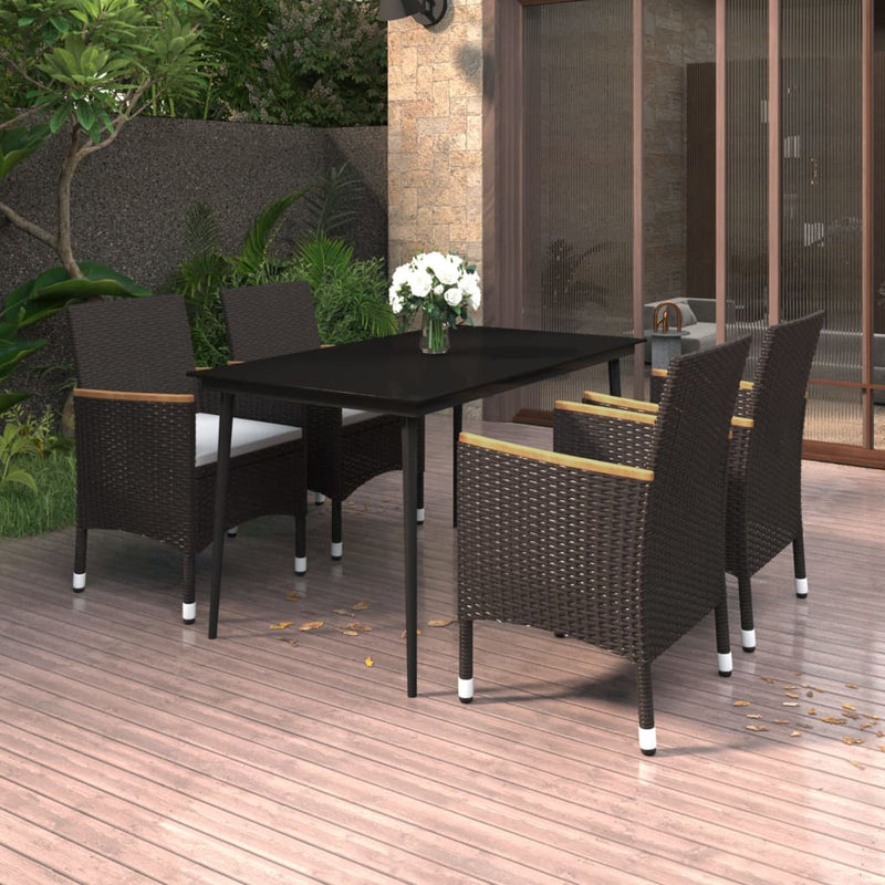 vidaXL 5 Piece Garden Dining Set with Cushions Poly Rattan and Glass