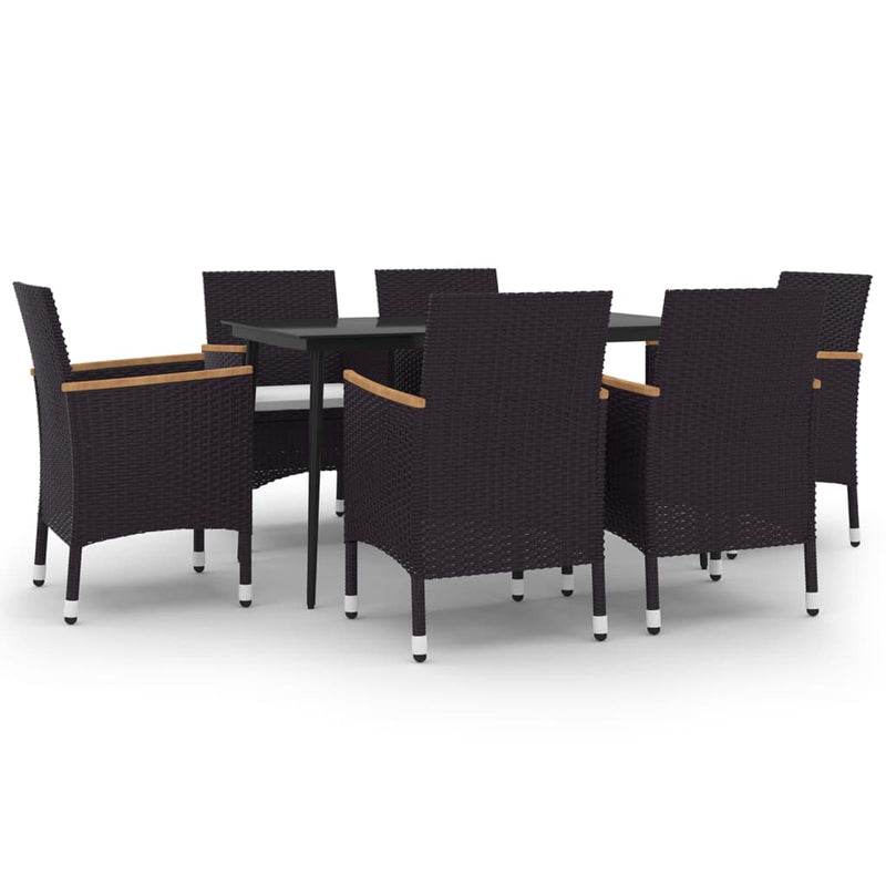 vidaXL 7 Piece Garden Dining Set with Cushions Poly Rattan and Glass