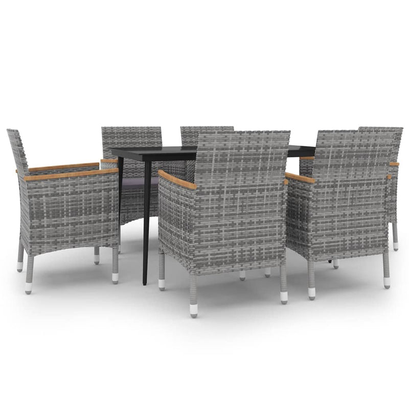 vidaXL 7 Piece Garden Dining Set with Cushions Poly Rattan and Glass