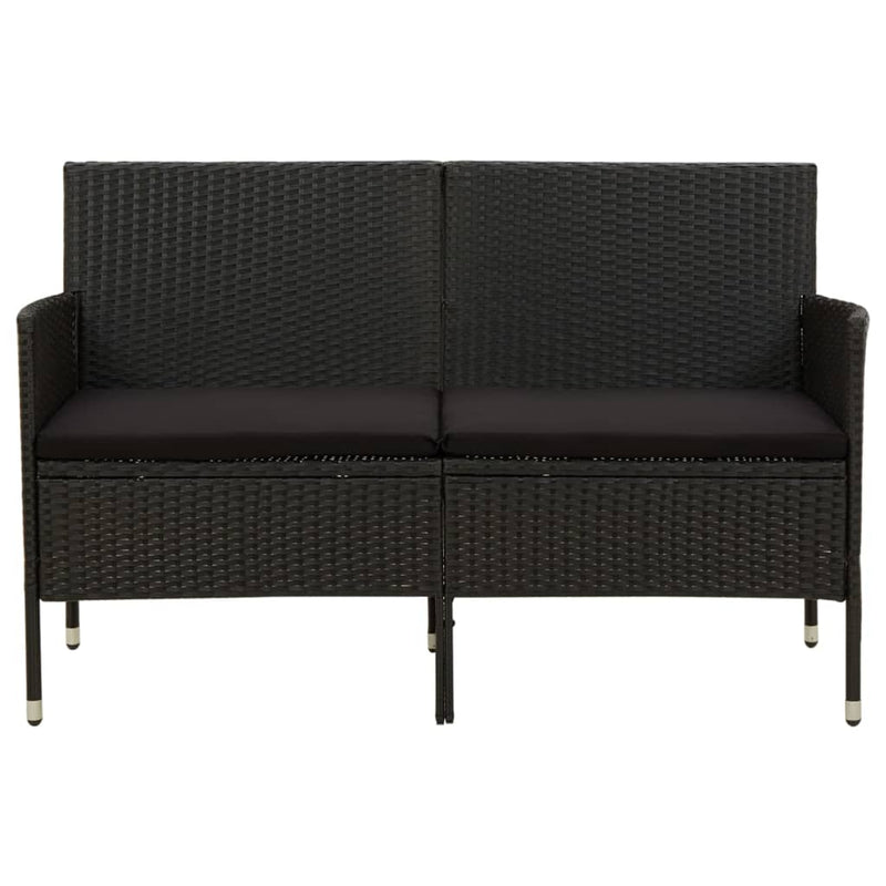 vidaXL 3-Seater Garden Sofa with Cushion Black Poly Rattan