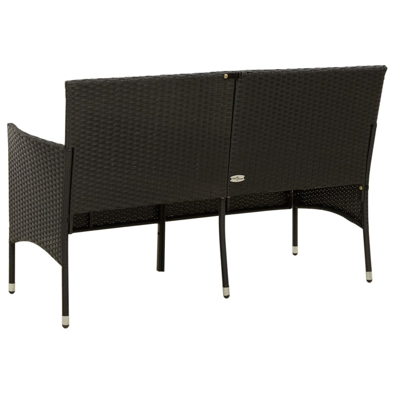 vidaXL 3-Seater Garden Sofa with Cushion Black Poly Rattan