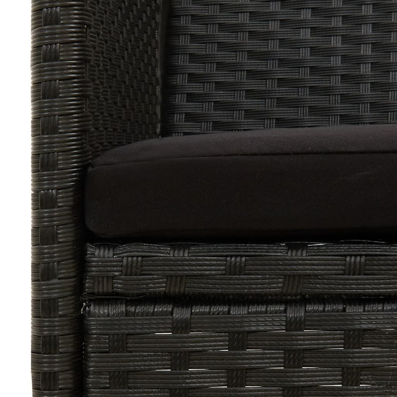 vidaXL 3-Seater Garden Sofa with Cushion Black Poly Rattan