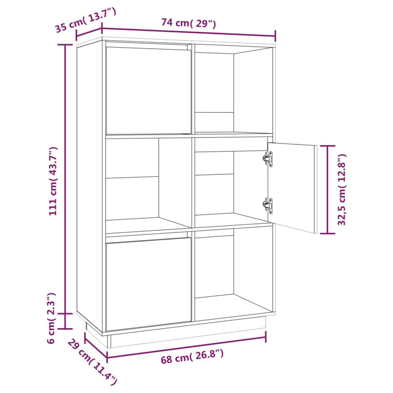 vidaXL Highboard 74x35x117 cm Solid Wood Pine