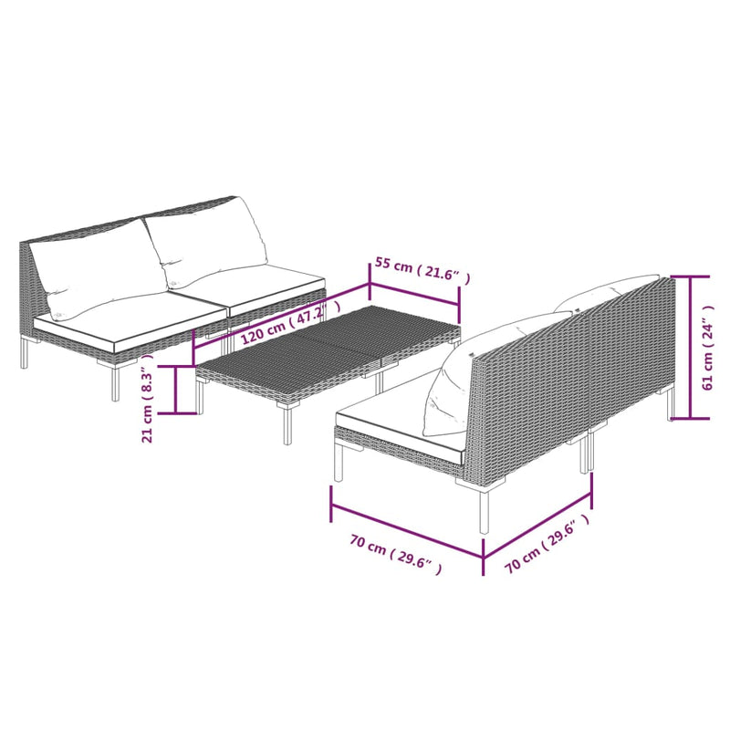 vidaXL 5 Piece Garden Lounge Set with Cushions Poly Rattan Dark Grey