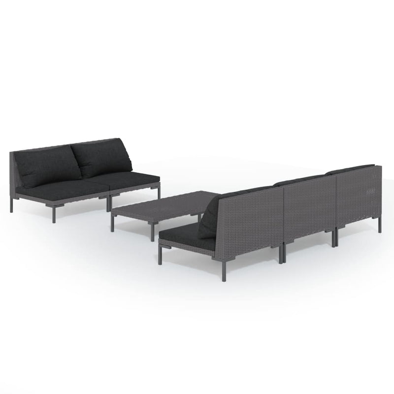 vidaXL 6 Piece Garden Lounge Set with Cushions Poly Rattan Dark Grey