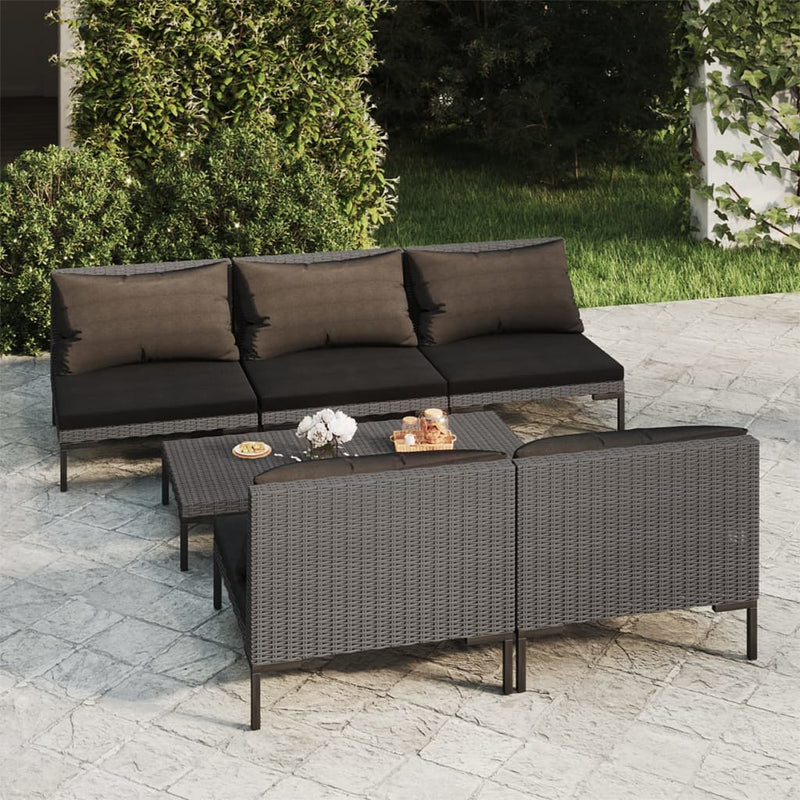 vidaXL 6 Piece Garden Lounge Set with Cushions Poly Rattan Dark Grey