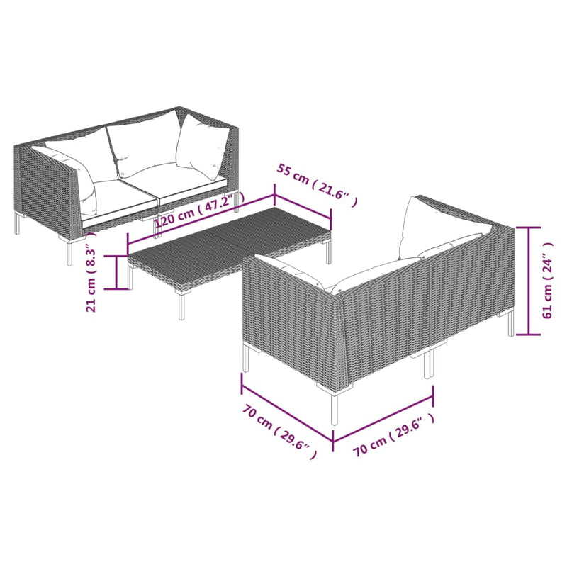 vidaXL 5 Piece Garden Lounge Set with Cushions Poly Rattan Dark Grey