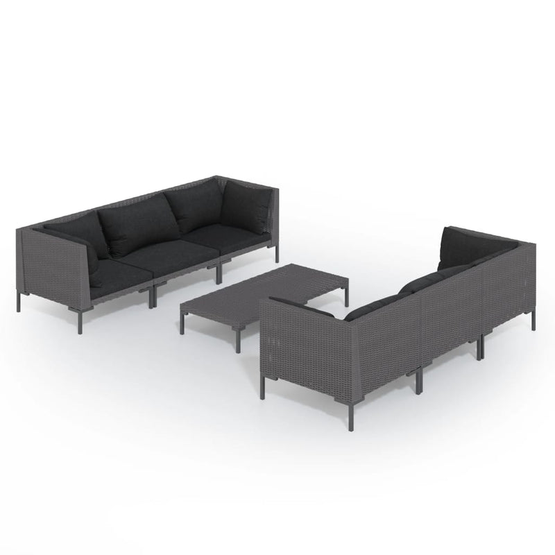vidaXL 7 Piece Garden Lounge Set with Cushions Poly Rattan Dark Grey
