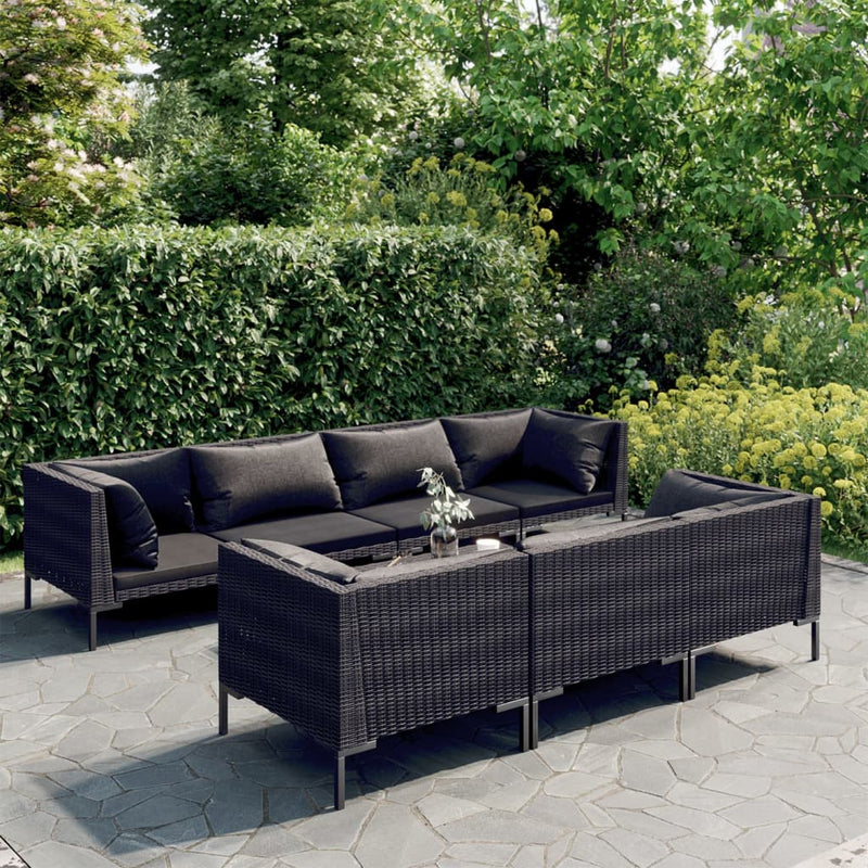 vidaXL 8 Piece Garden Lounge Set with Cushions Poly Rattan Dark Grey