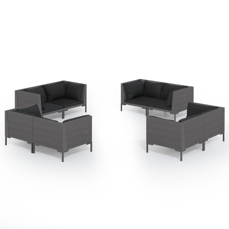 vidaXL 8 Piece Garden Lounge Set with Cushions Poly Rattan Dark Grey