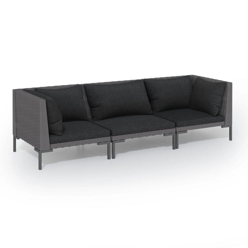vidaXL 3 Piece Garden Lounge Set with Cushions Poly Rattan Dark Grey