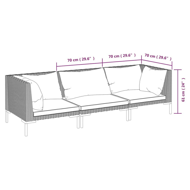 vidaXL 3 Piece Garden Lounge Set with Cushions Poly Rattan Dark Grey