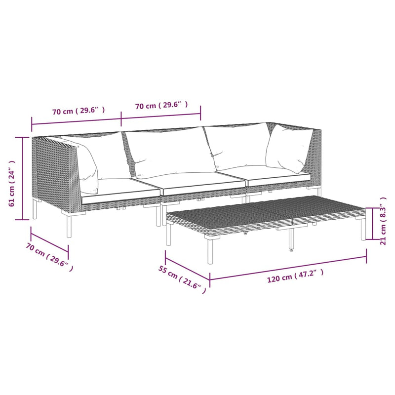 vidaXL 4 Piece Garden Lounge Set with Cushions Poly Rattan Dark Grey