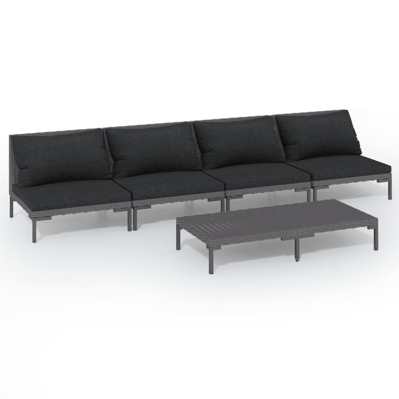 vidaXL 5 Piece Garden Lounge Set with Cushions Poly Rattan Dark Grey