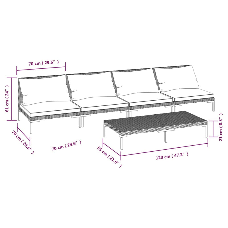 vidaXL 5 Piece Garden Lounge Set with Cushions Poly Rattan Dark Grey