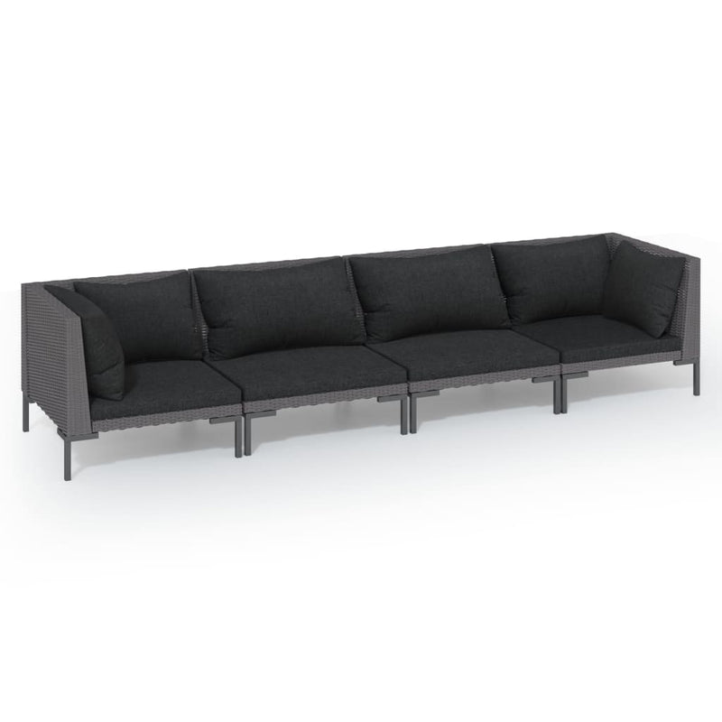 vidaXL 4 Piece Garden Lounge Set with Cushions Poly Rattan Dark Grey