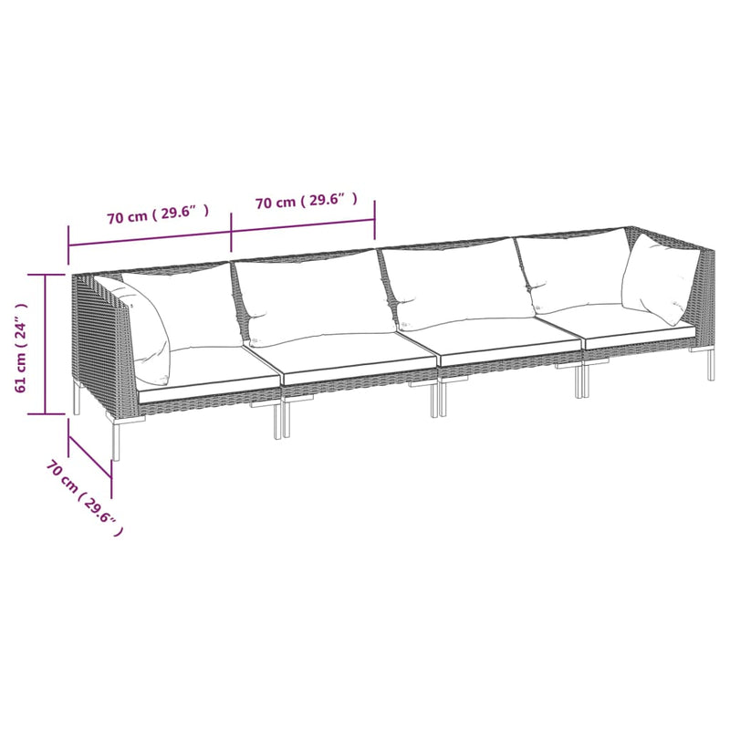 vidaXL 4 Piece Garden Lounge Set with Cushions Poly Rattan Dark Grey