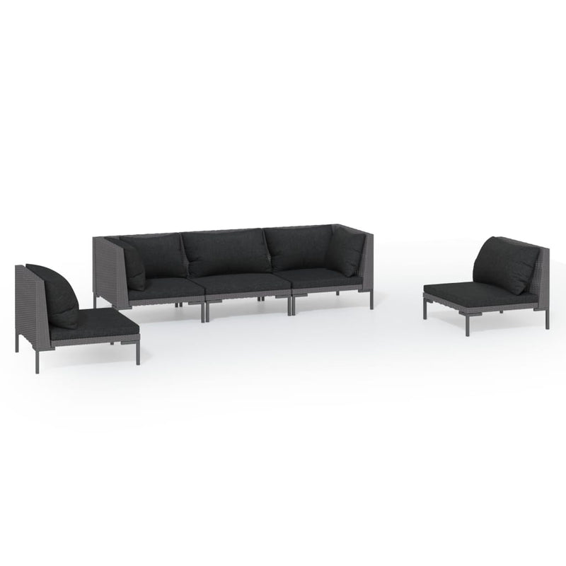 vidaXL 5 Piece Garden Lounge Set with Cushions Poly Rattan Dark Grey
