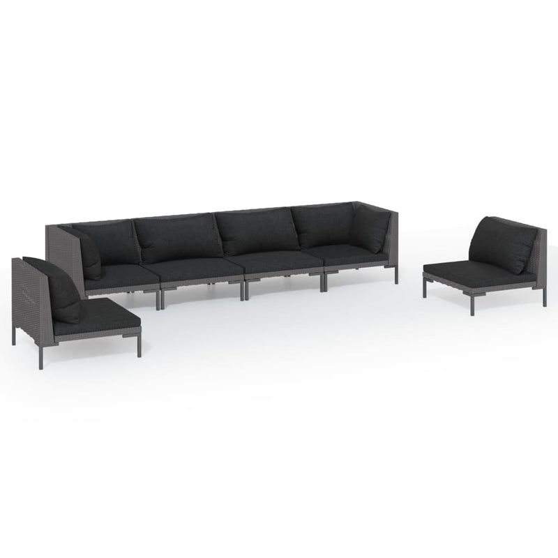 vidaXL 6 Piece Garden Lounge Set with Cushions Poly Rattan Dark Grey