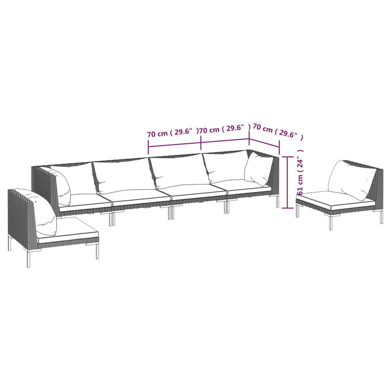 vidaXL 6 Piece Garden Lounge Set with Cushions Poly Rattan Dark Grey