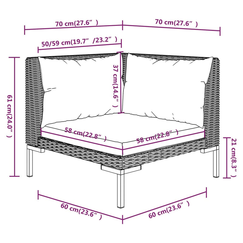 vidaXL 7 Piece Garden Lounge Set with Cushions Poly Rattan Dark Grey