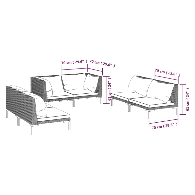 vidaXL 6 Piece Garden Lounge Set with Cushions Poly Rattan Dark Grey