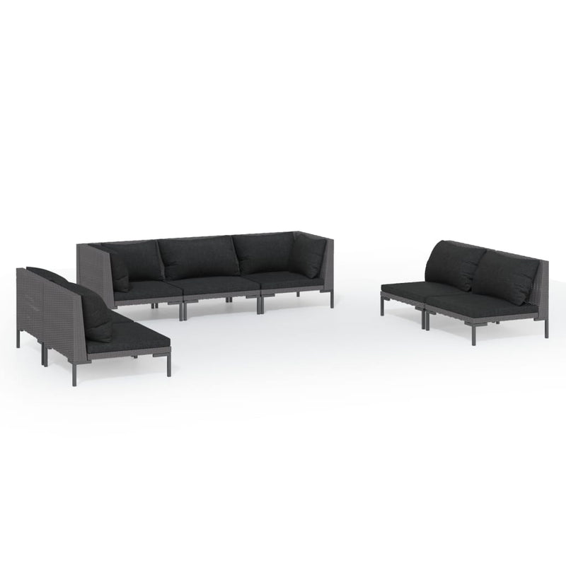vidaXL 7 Piece Garden Lounge Set with Cushions Poly Rattan Dark Grey