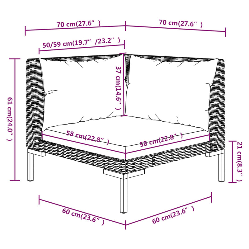 vidaXL 7 Piece Garden Lounge Set with Cushions Poly Rattan Dark Grey