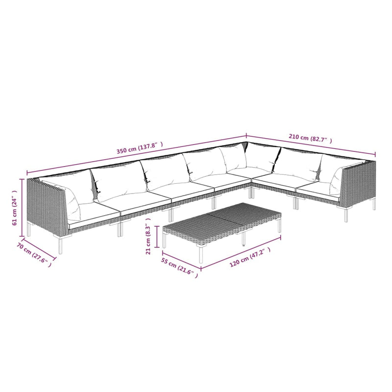 vidaXL 8 Piece Garden Lounge Set with Cushions Poly Rattan Dark Grey