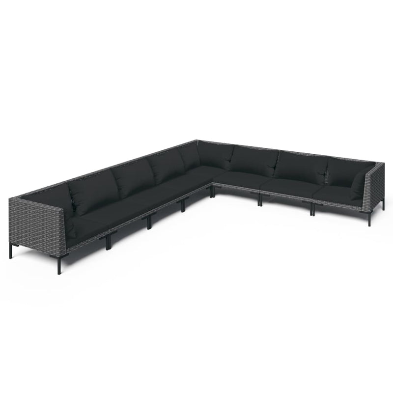vidaXL 8 Piece Garden Lounge Set with Cushions Poly Rattan Dark Grey