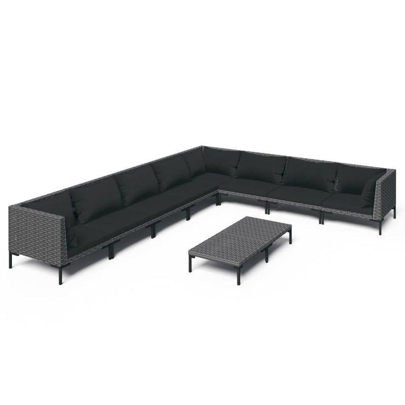 vidaXL 9 Piece Garden Lounge Set with Cushions Poly Rattan Dark Grey