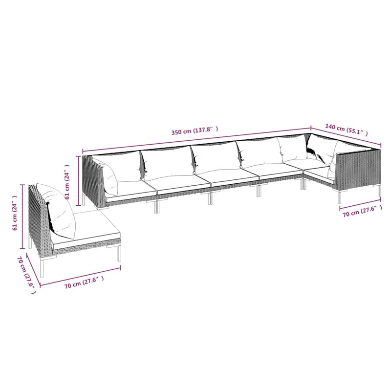 vidaXL 7 Piece Garden Lounge Set with Cushions Poly Rattan Dark Grey