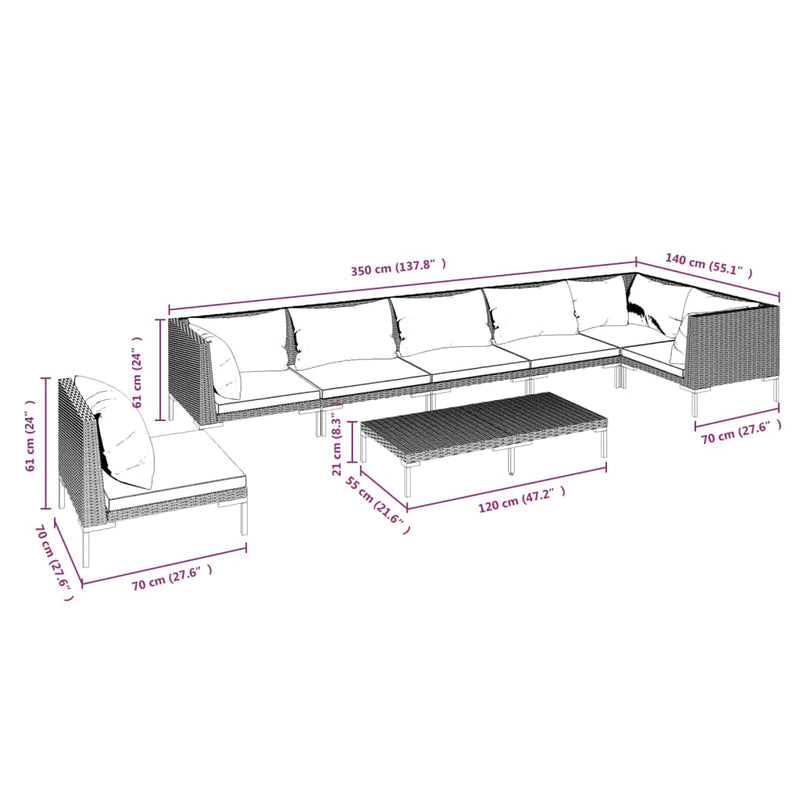 vidaXL 8 Piece Garden Lounge Set with Cushions Poly Rattan Dark Grey