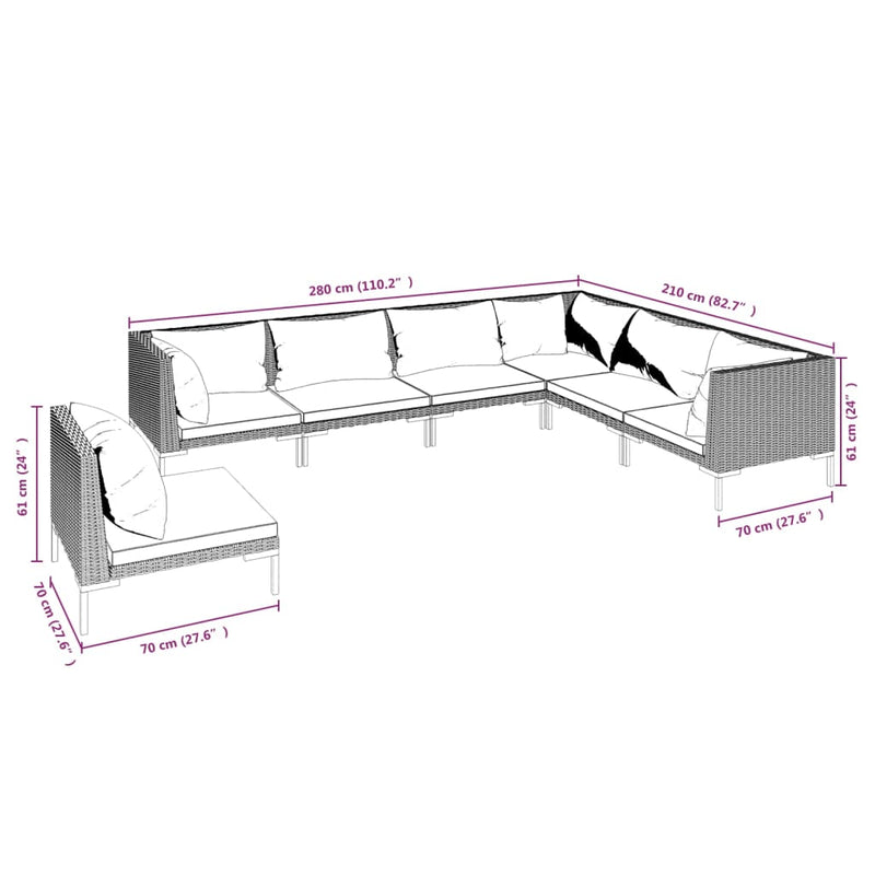 vidaXL 7 Piece Garden Lounge Set with Cushions Poly Rattan Dark Grey