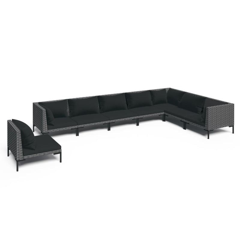 vidaXL 8 Piece Garden Lounge Set with Cushions Poly Rattan Dark Grey