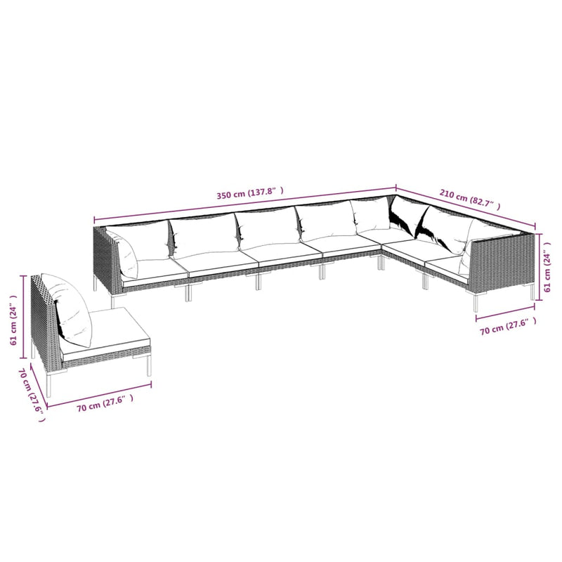 vidaXL 8 Piece Garden Lounge Set with Cushions Poly Rattan Dark Grey