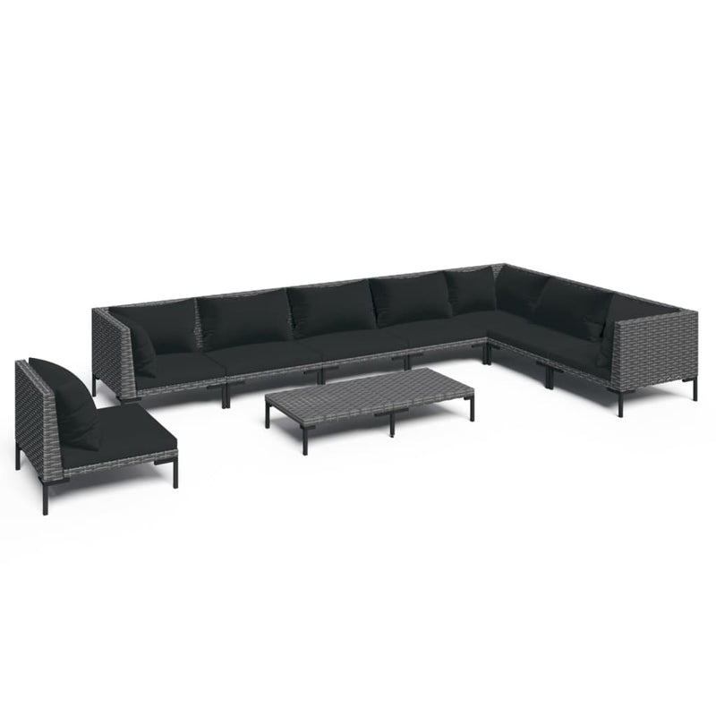 vidaXL 9 Piece Garden Lounge Set with Cushions Poly Rattan Dark Grey