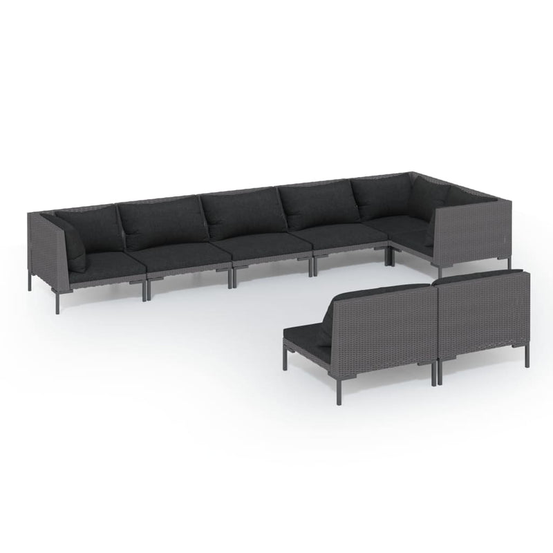 vidaXL 8 Piece Garden Lounge Set with Cushions Poly Rattan Dark Grey